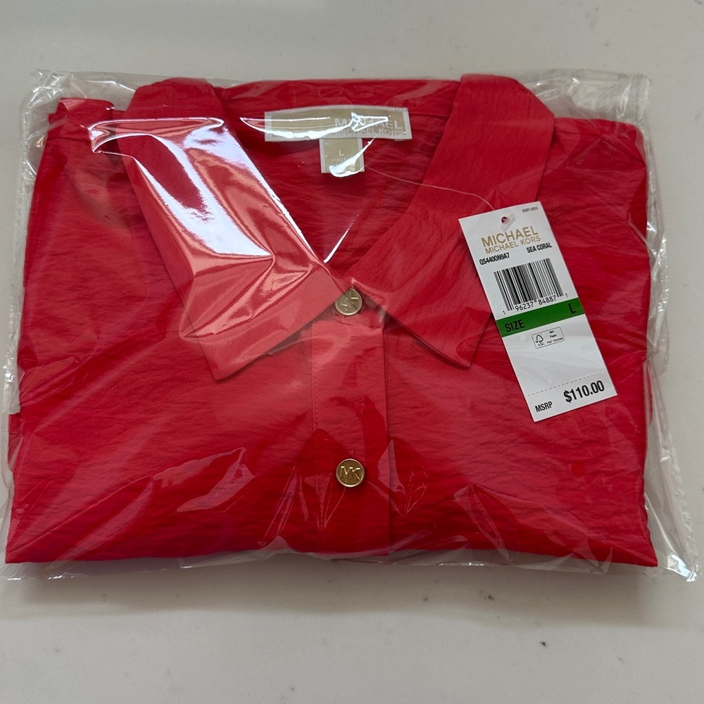 Michael Kors Red Button-Down Shirt with Tie Front - Picture 8 of 8